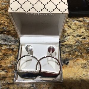 Christina Silvertone earrings with rhinestones. New in the box.